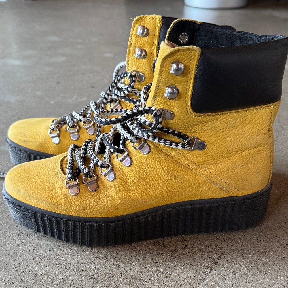 Trendy Yellow and Black Lace-Up Boots